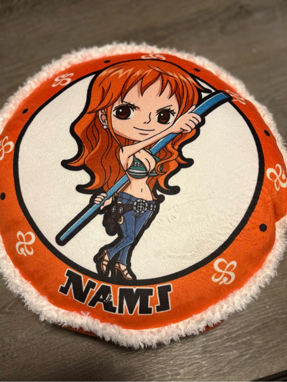 Onepiece Nami Round Plush Cushion - Orange & White